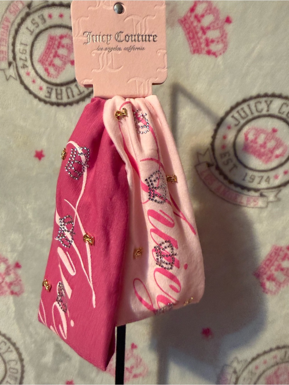 Juicy Couture Girls Double Pack Pink Logo Headbands with Gold Studs